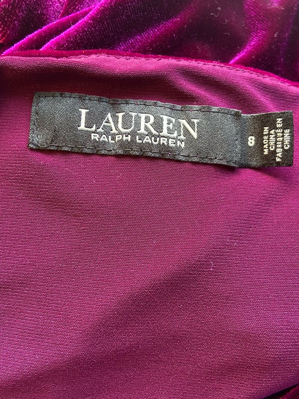 Lauren Ralph Lauren Velvet Puff Sleeve Dress Sz 8 Purple Ruched Faux Wrap Skirt - Picture 6 of 12